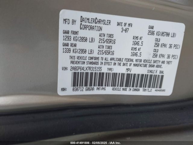 2007 CHRYSLER TOWN & COUNTRY 2A8GP64LX7R315155 Photo 8