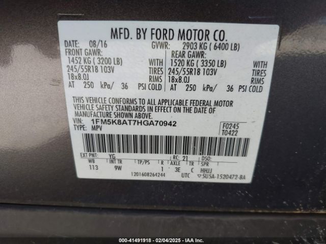 1FM5K8AT7HGA70942 Ford Police Interceptor