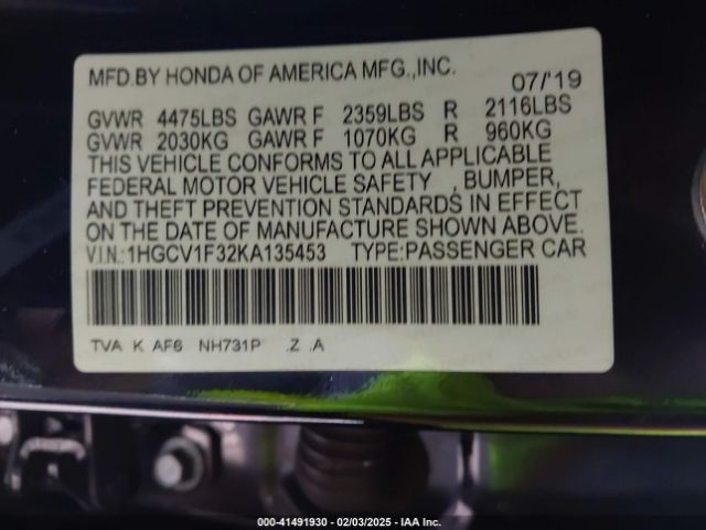 1HGCV1F32KA135453 Honda Accord Sport