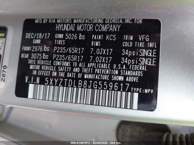 5XYZTDLB8JG559617 Hyundai Santa Fe Sport 2.4l