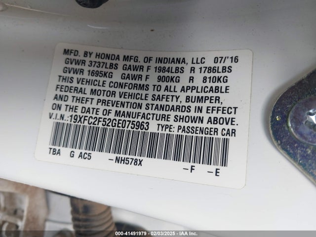 Honda Civic Lx 2016 19XFC2F52GE075963 Image 9