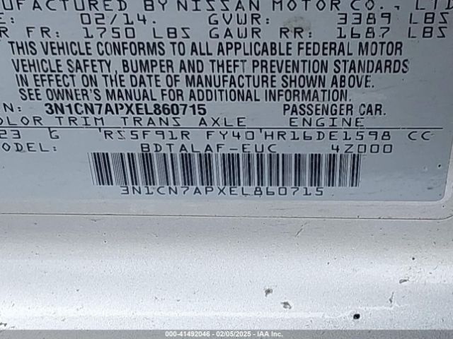 3N1CN7APXEL860715 Nissan Versa 1.6 S