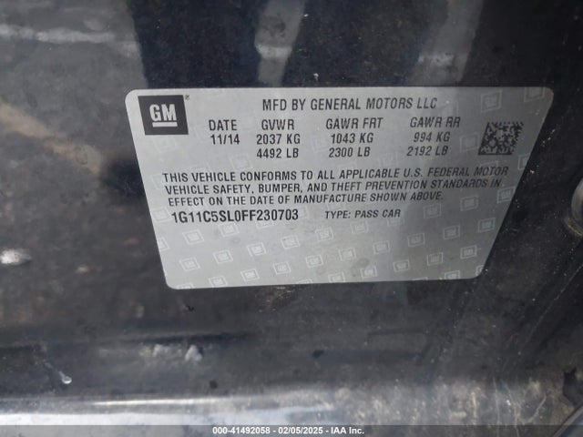 Chevrolet MALIBU 1LT 2015 1G11C5SL0FF230703 Image 9