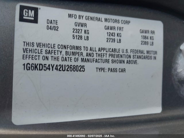 2002 CADILLAC DEVILLE 1G6KD54Y42U268025 Photo 8