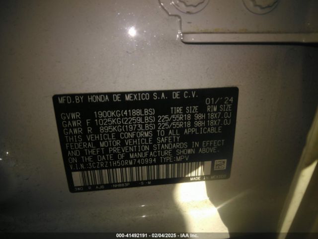 3CZRZ1H50RM740994 Honda Hr-v 2wd Sport/2wd Sport W/o Bsi