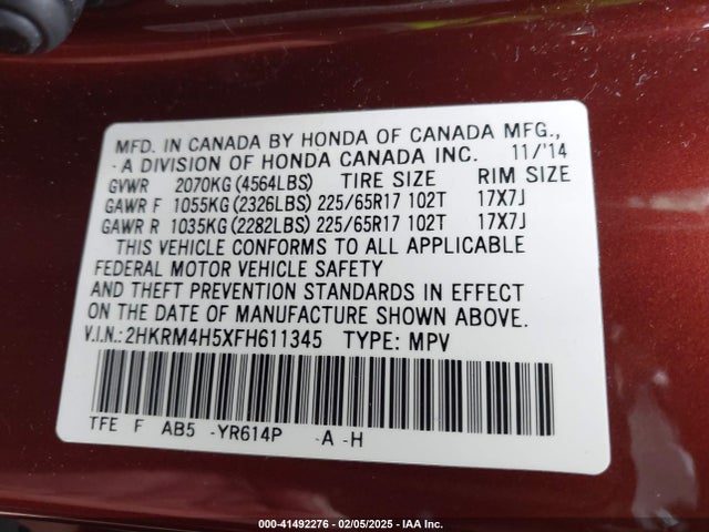 2HKRM4H5XFH611345 Honda CR-V EX