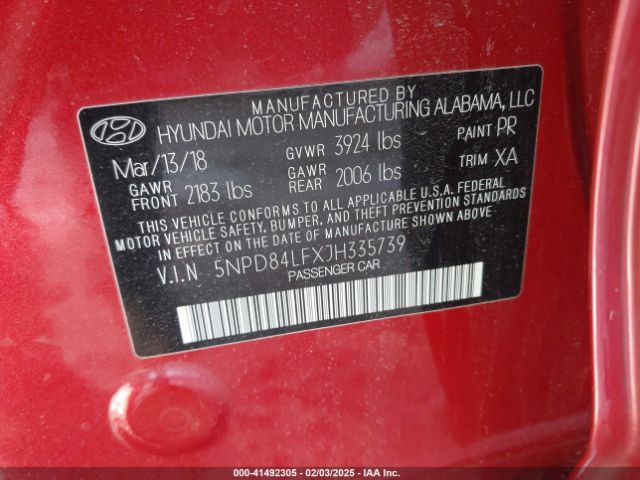 5NPD84LFXJH335739 Hyundai Elantra Value Edition