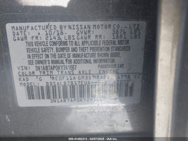 3N1AB7AP0KY241667 Nissan SENTRA S