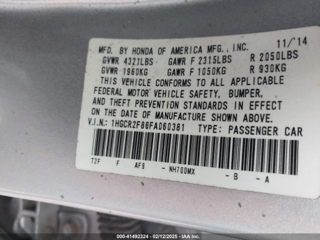 1HGCR2F86FA060381 Honda Accord Ex-l