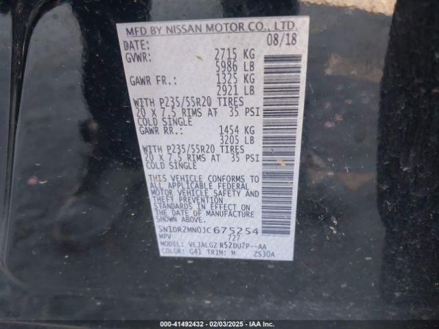 5N1DR2MN0JC675254 Nissan Pathfinder Sl