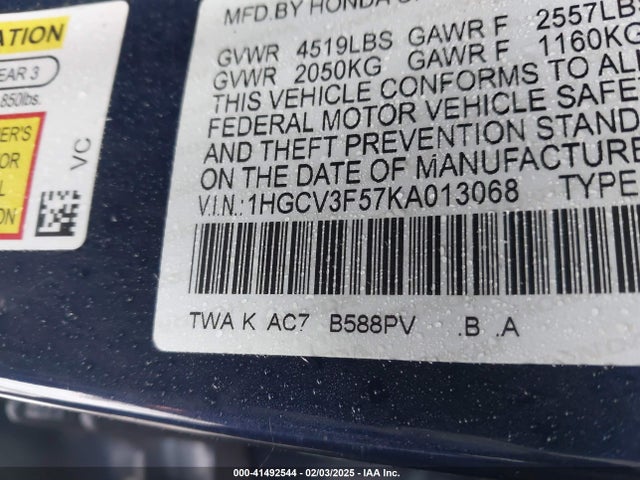 1HGCV3F57KA013068 Honda Accord Hybrid Ex-l