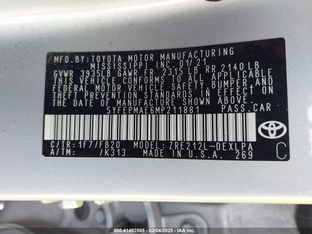Toyota COROLLA LE 2021 5YFEPMAE6MP211881 Image 9