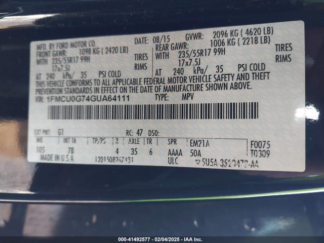 Ford ESCAPE SE 2016 1FMCU0G74GUA64111 Image 9