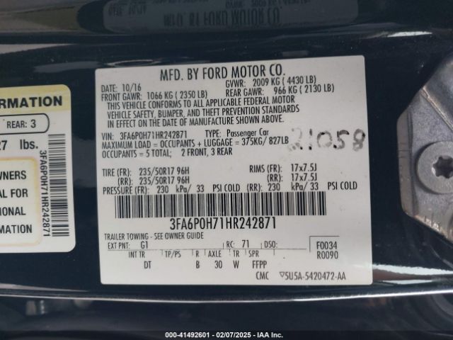 3FA6P0H71HR242871 Ford FUSION SE