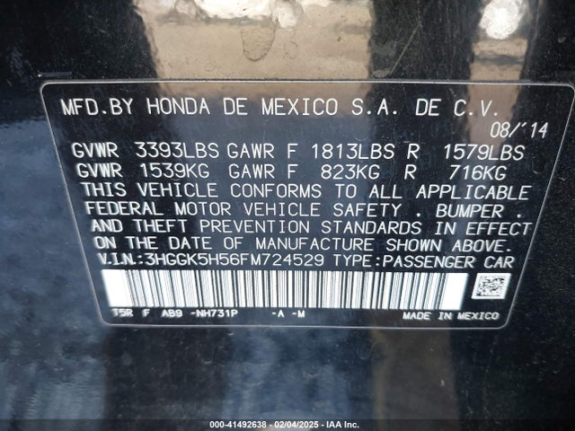 3HGGK5H56FM724529 Honda FIT LX