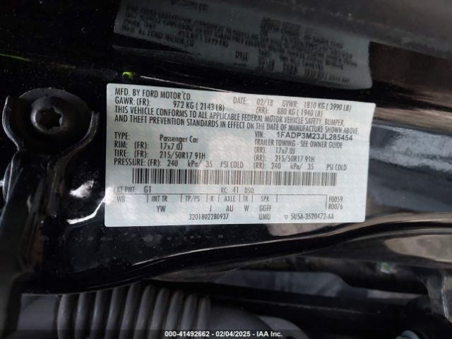 1FADP3M23JL285454 Ford FOCUS SEL