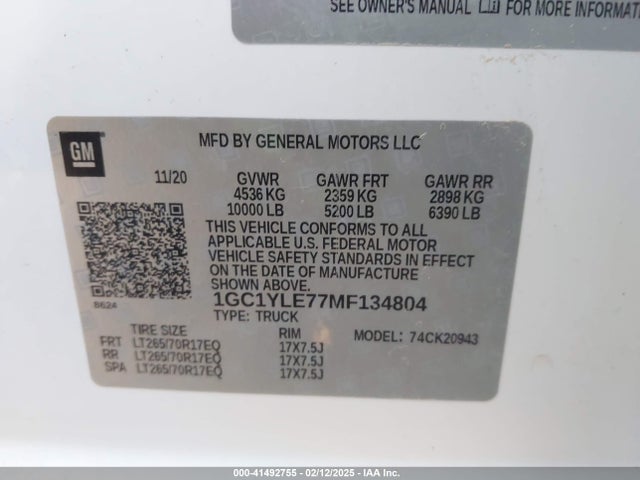 1GC1YLE77MF134804 Chevrolet Silverado 2500hd 4wd  Long Bed Wt