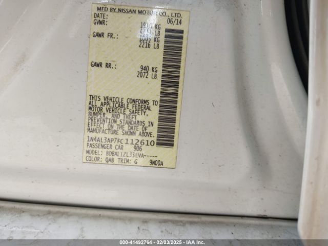 1N4AL3AP7FC112610 Nissan Altima 2.5 Sv