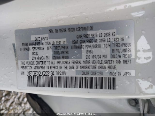 JM3TCBCY2J0223134 Mazda Cx-9 Touring