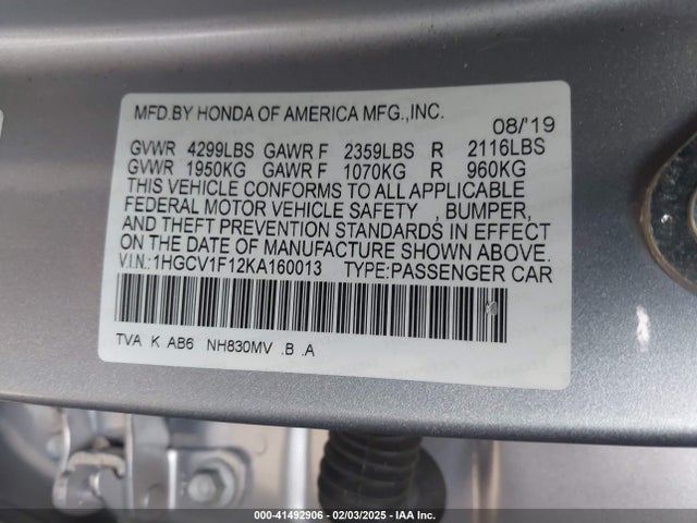 Honda ACCORD LX 2019 1HGCV1F12KA160013 Image 9