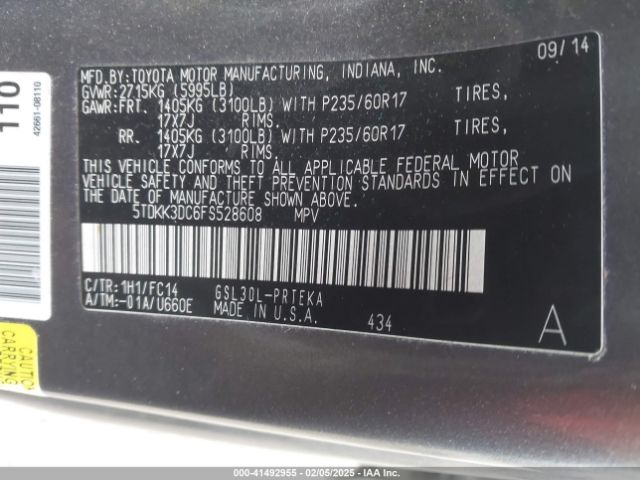 5TDKK3DC6FS528608 Toyota Sienna Le 8 Passenger