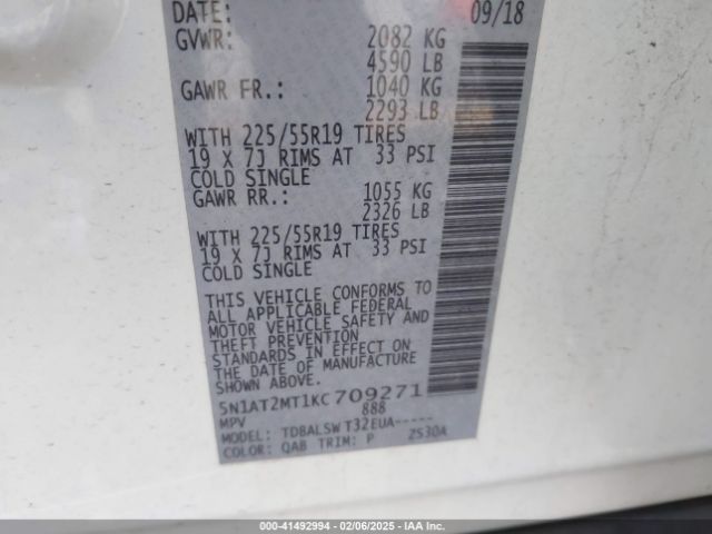 5N1AT2MT1KC709271 Nissan Rogue Sl