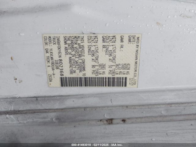1N6BF0KY6JN802368 Nissan Nv Cargo Nv2500 Hd S V6