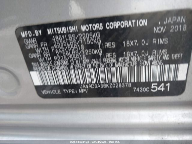 2019 MITSUBISHI OUTLANDER JA4AD3A36KZ028378 Photo 8