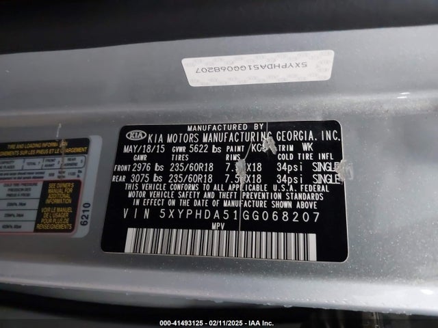 5XYPHDA51GG068207 KIA Sorento 3.3l Ex