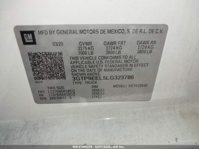 3GTP9EEL5LG323786 GMC Sierra 1500 4wd  Short Box At4
