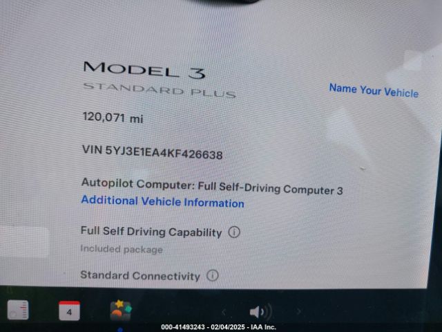 5YJ3E1EA4KF426638 Tesla Model 3 Long Range/mid Range/standard Range/standard Range Plus