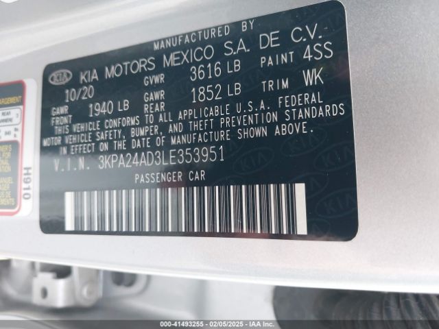3KPA24AD3LE353951 KIA RIO S