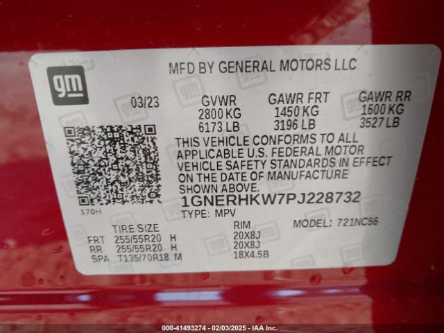 1GNERHKW7PJ228732 Chevrolet Traverse Fwd Lt Leather