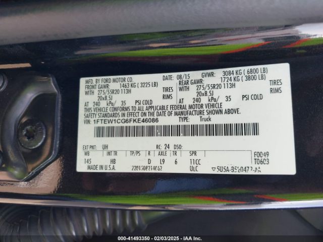 1FTEW1CG6FKE46086 Ford F-150 Lariat