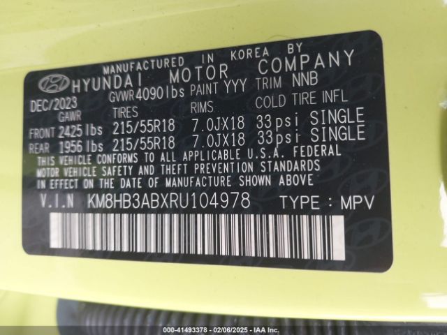 KM8HB3ABXRU104978 Hyundai Kona Sel