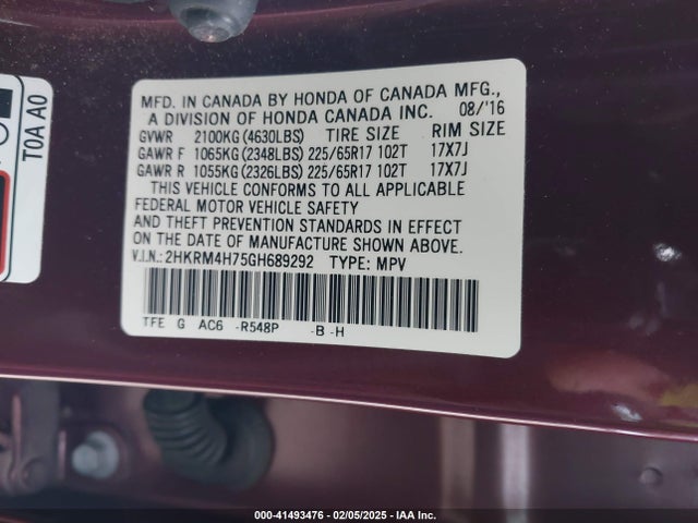 Honda Cr-v Ex-l 2016 2HKRM4H75GH689292 Image 9