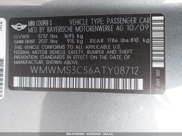 2010 MINI COOPER S WMWMS3C56ATY08712 Photo 8
