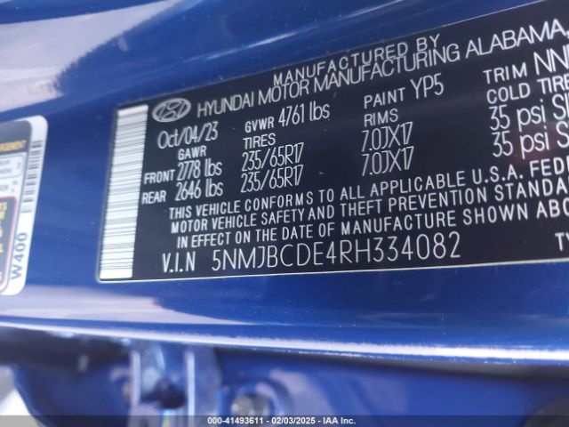 5NMJBCDE4RH334082 Hyundai TUCSON SEL
