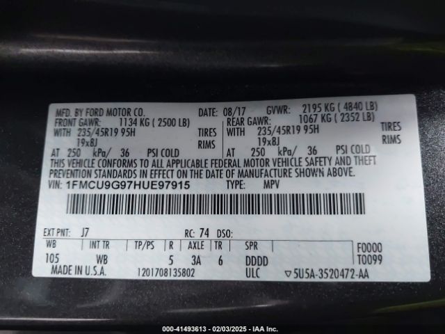 1FMCU9G97HUE97915 Ford ESCAPE SE