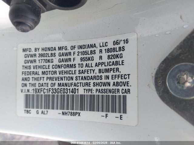 Honda Civic Ex-t 2016 19XFC1F33GE031401 Image 9