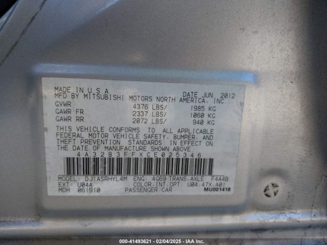 2012 MITSUBISHI GALANT 4A32B3FFXCE025346 Photo 8
