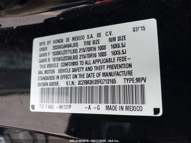3CZRM3H39FG713165 Honda CR-V LX