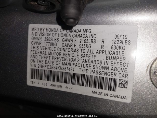 2HGFC3B34KH357434 Honda CIVIC EX