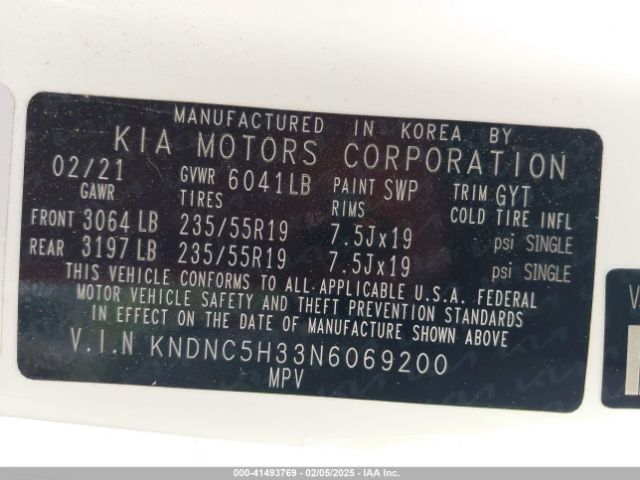 KNDNC5H33N6069200 KIA Carnival Mpv Ex
