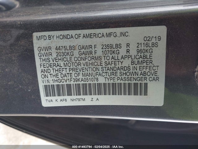 1HGCV1F39KA051078 Honda Accord Sport
