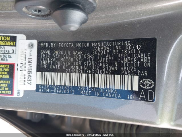 2T1BURHEXHC940342 Toyota COROLLA LE