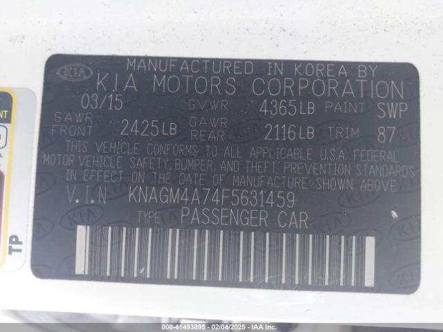 KNAGM4A74F5631459 KIA Optima Lx
