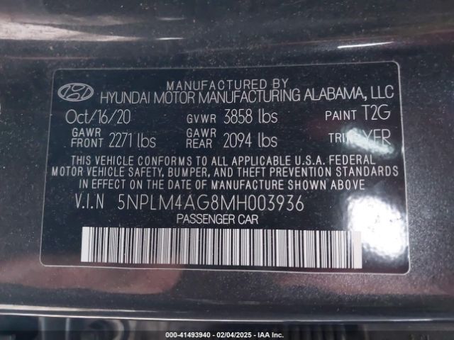 5NPLM4AG8MH003936 Hyundai ELANTRA SEL
