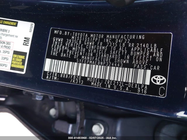 Toyota COROLLA LE 2022 5YFEPMAE8NP324443 Image 9