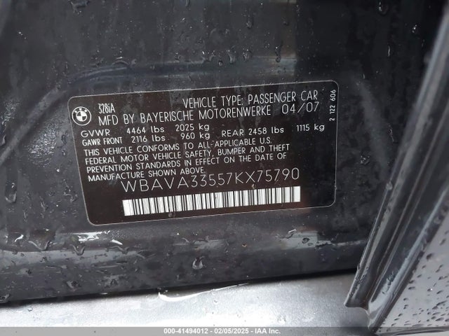 Продаж на аукціоні авто 2007 Bmw 328i, vin: WBAVA33557KX75790, номер лоту: 41494012